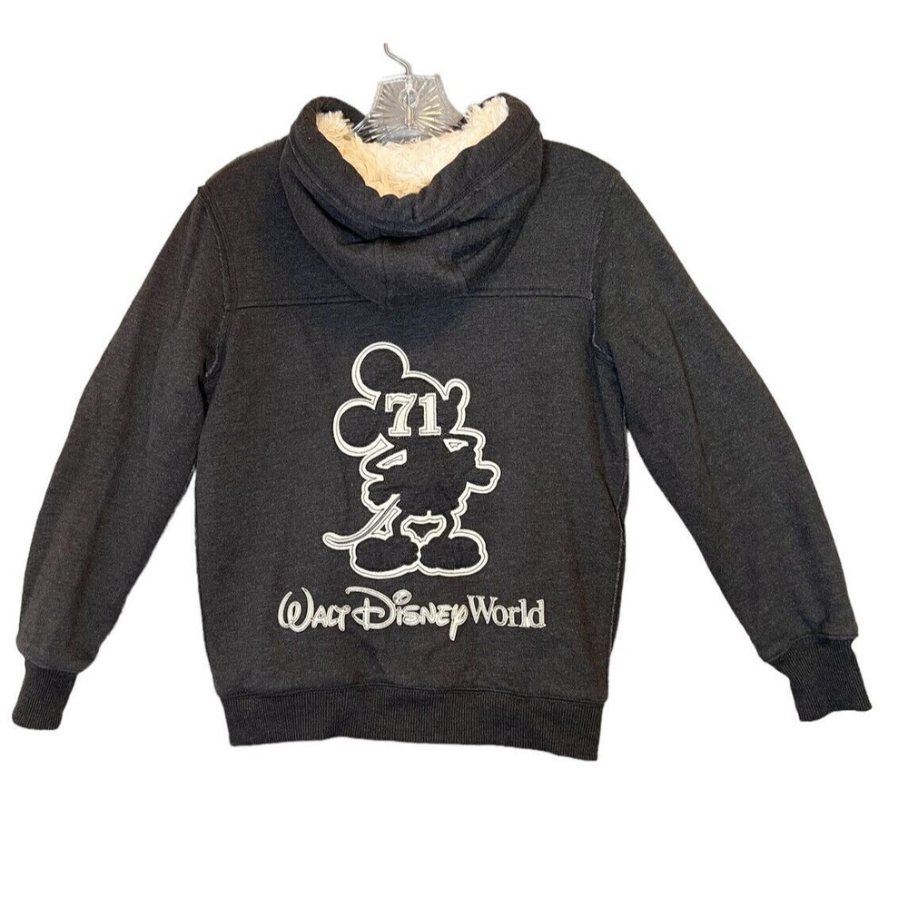 Walt Disney‎ World 71 Mickey Mouse Small Faux Fur Lined Hoodie Zip Up Sweatshirt